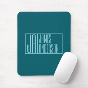 Modern Initials & Name   Dark Teal & Light Blue Mouse Pad