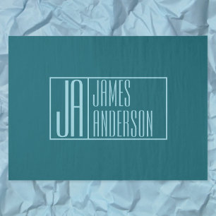 Modern Initials & Name   Dark Teal & Light Blue Tissue Paper