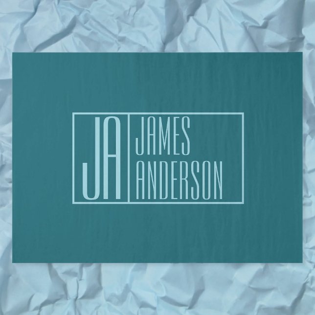 Modern Initials & Name | Dark Teal & Light Blue Tissue Paper (Creator Uploaded)