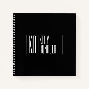 Modern Initials & Name Logo Black & White Notebook