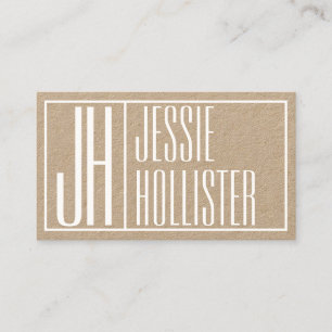 Modern Initials & Name Logo White on Kraft Paper Business Card