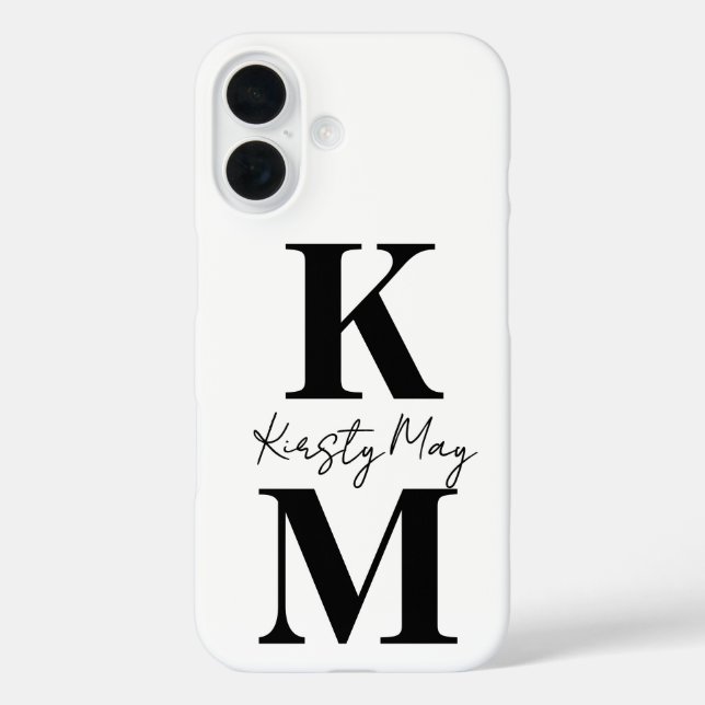 Modern Initials Name White Black Personalize Case-Mate iPhone Case (Back)