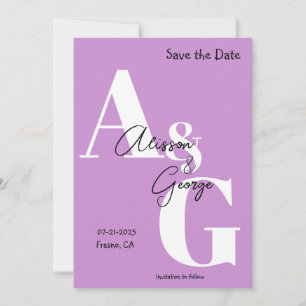 Modern Initials Purple Photo Save The Date