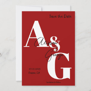 Modern Initials Red Photo Save The Date