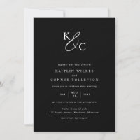 Modern Initials Simple Black & White Wedding