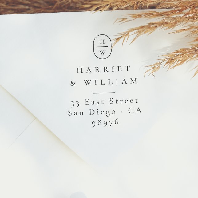 Modern Initials Wedding Monogram Return Address Rubber Stamp (Creator Uploaded)