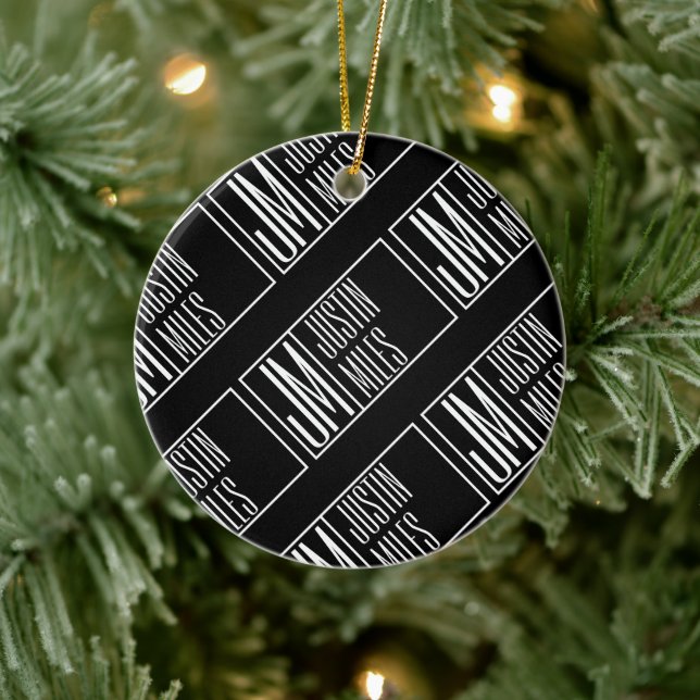 Modern Initials with Name Monogram Pattern Ceramic Tree Decoration (Tree)