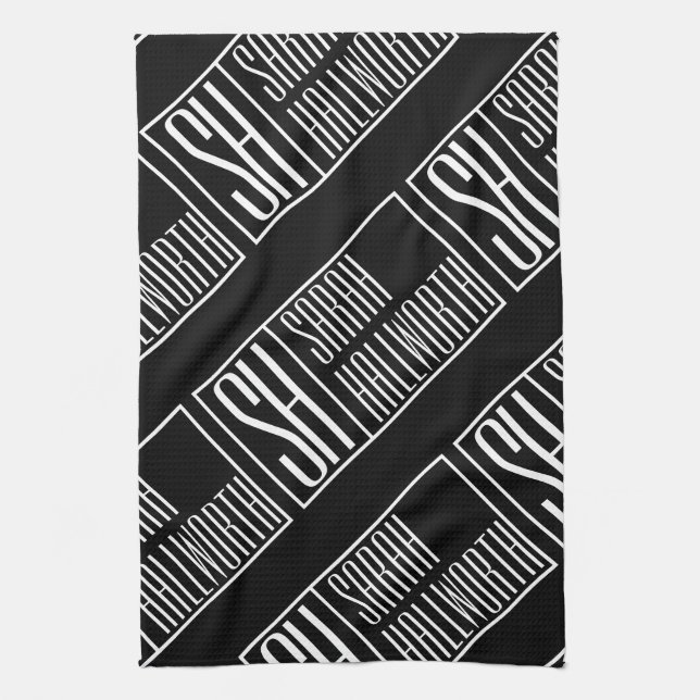 Modern Initials with Name Monogram Pattern Tea Towel (Vertical)