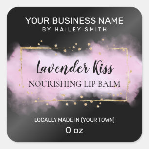 Modern Ink Black And Purple Gold Lip Balm Square Sticker