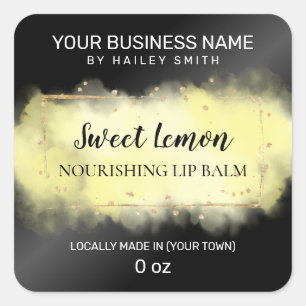 Modern Ink Black And Yellow Lip Balm Square Sticker