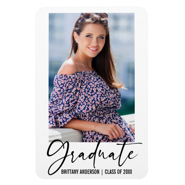 Modern Ink Pen Calligraphy Graduation Announcement Magnet (Vertical)