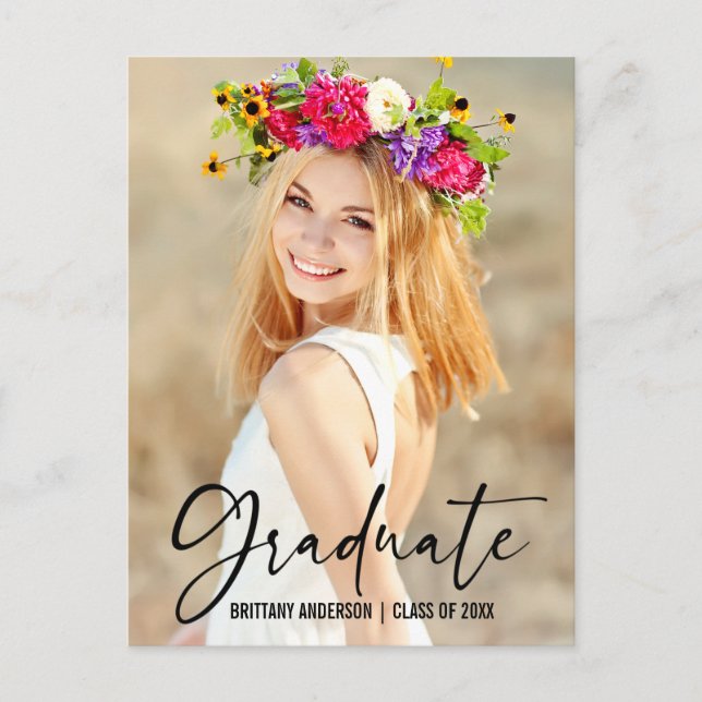 Modern Ink Pen Calligraphy Graduation Announcement Postcard (Front)