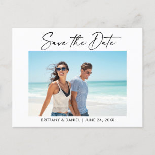 Modern Ink Pen Calligraphy Photo Save The Date Postcard