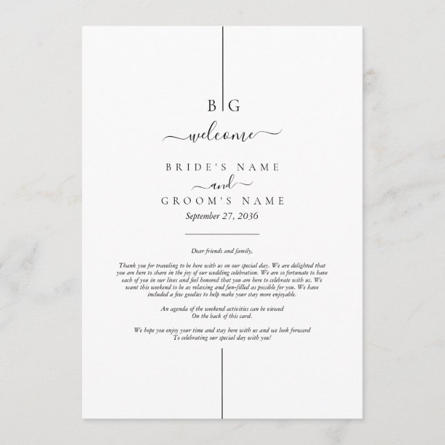 Modern Inline Monogram Wedding Itinerary Programme (Front)