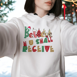 Modern Inspiring Red Gold Believe Womens Christmas Hoodie