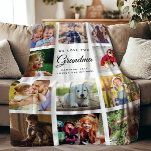 Modern Instagram Photo Collage Grandma Nana Family Fleece Blanket