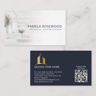 Modern Interior Designer, Design Studio Navy Blue Business Card