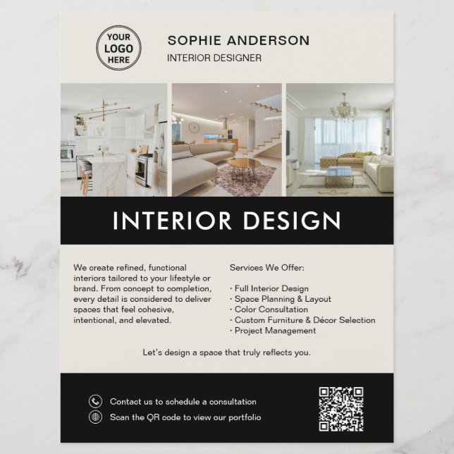 Modern Interior Designer Marketing Neutral Black Flyer (Front)