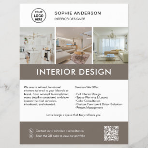 Modern Interior Designer Marketing White Taupe Flyer