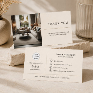 Modern Interior Designer Professional Logo Cream Thank You Card