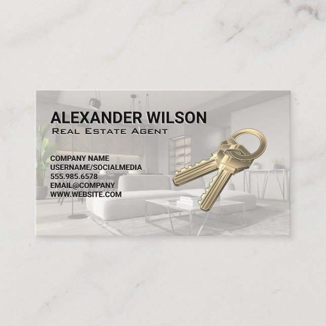 Modern Interior Living Room | Keys Business Card (Front)