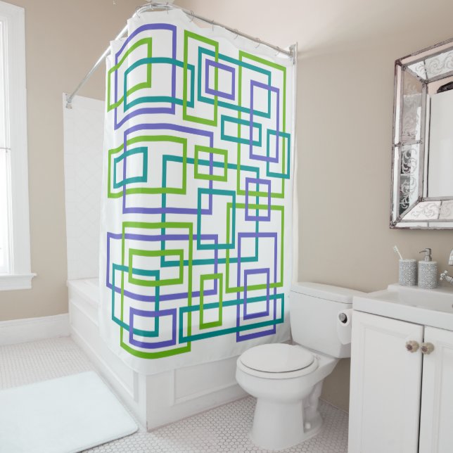 Modern Interlock Geometric Shower Curtain (In Situ)