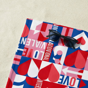 Modern International Love Valentine Beach Towel