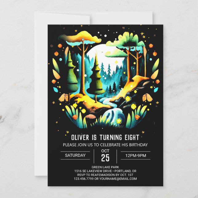 Modern Into the Woods Kids Birthday Invitation (Front)