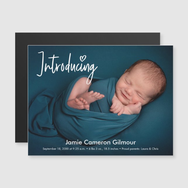 Modern Introducing baby boy photo Name Magnetic Invitation (Front/Back)