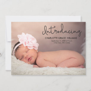 Modern introducing Baby Girl Photo Birth Announcement