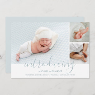 Modern Introducing Boy Photo Birth Announcement