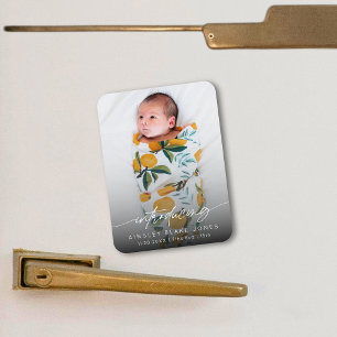 Modern Introducing Newborn Photo Elegant Script  Magnet