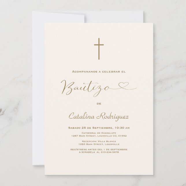 Modern Invitacion De Bautizo Hija Girl Baptism  Invitation (Front)