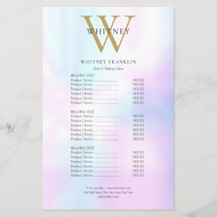 Modern Iridescent Monogram Salon Service Menu