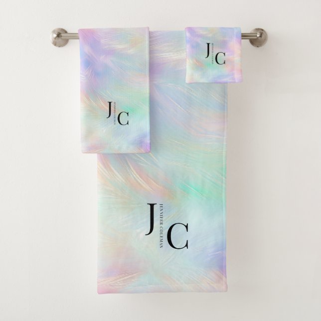 Modern Iridescent Opal Stylish Monogram Logo Bath Towel Set (Insitu)