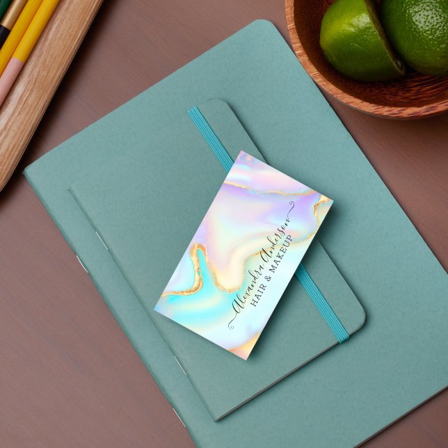 Modern Iridescent Pastel & Gold Marble Business Card (Modern Iridescent Pastel & Gold Marble Business Card)