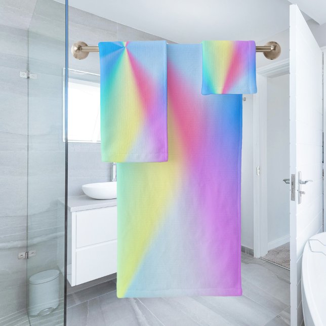 Modern iridescent pastel rainbow coloured bath towel set (Creator Uploaded)