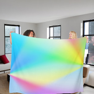 Modern iridescent pastel rainbow coloured fleece blanket