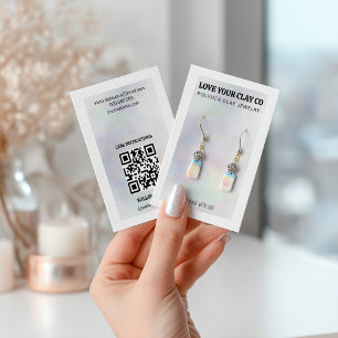 Modern Iridescent Pearl QR Code Jewelry Earring Business Card