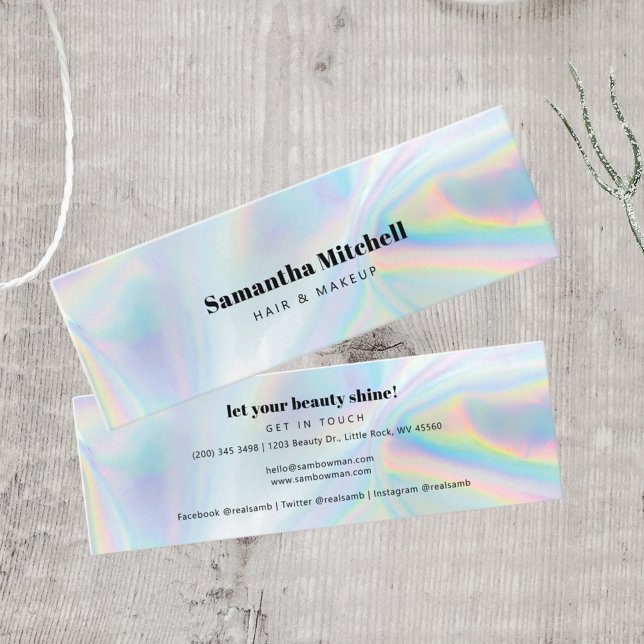 Modern Iridescent Salon Beautician Makeup Mini Business Card (Modern Mini Holographic Business Card)