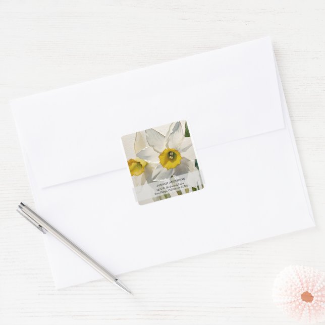 Modern Iris Watercolor Flowers Square Sticker (Envelope)