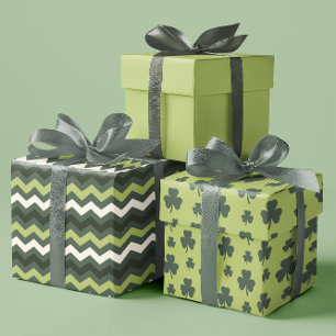 Modern Irish Clover Lines in Green set of 3 Wrapping Paper Sheet