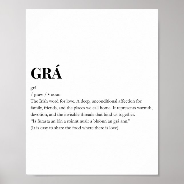 Modern Irish Grá Love Meaning Print (Front)