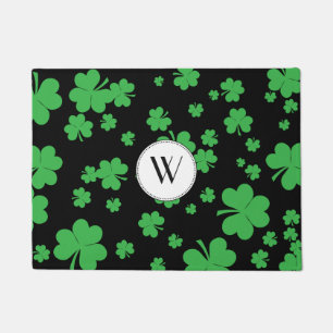Modern Irish shamrock clover monogram door mat