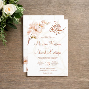 Modern Islamic Boho Terracotta Floral Nikah Walima Invitation