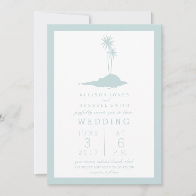Modern Island Beach Wedding Invitation - Blue (Front)