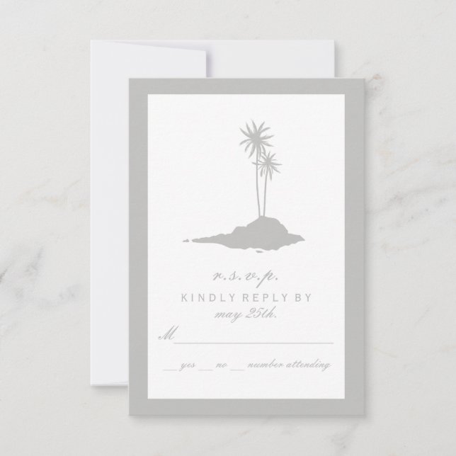 Modern Island Beach Wedding RSVP - Grey Card (Front)