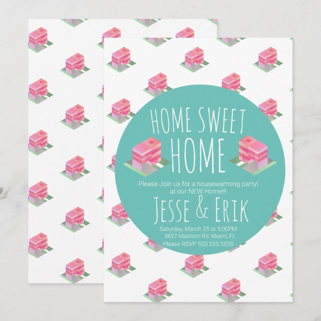 Modern Isometric Homes Housewarming Party Invitation (Front/Back)