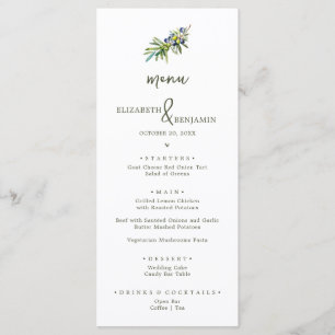 Modern Italian Olive Branch Wedding Dinner Menu