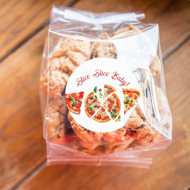 Modern Italian Pizza Party Slice Slice Baby Shower Classic Round Sticker (Creator Uploaded)